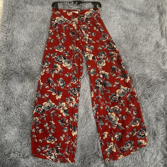 Vtg Y2K Denim & Supply Wide Leg Wrap Pants Pull On  Sz XS Floral Red Boho Vacay - Picture 4 of 10